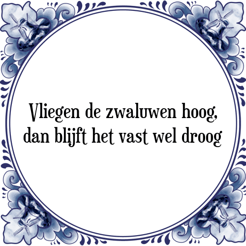 Vliegen de zwaluwen hoog, dan blijft het vast wel droog - Tegeltje met Spreuk