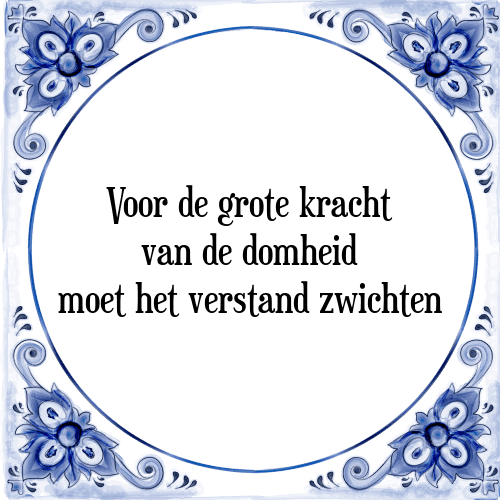 Voor de grote kracht van de domheid moet het verstand zwichten - Tegeltje met Spreuk