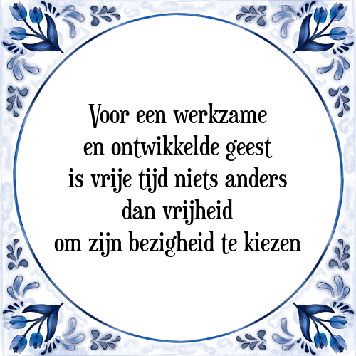 Voor een werkzame en ontwikkelde geest is vrije tijd niets anders dan vrijheid om zijn bezigheid te kiezen - Tegeltje met Spreuk