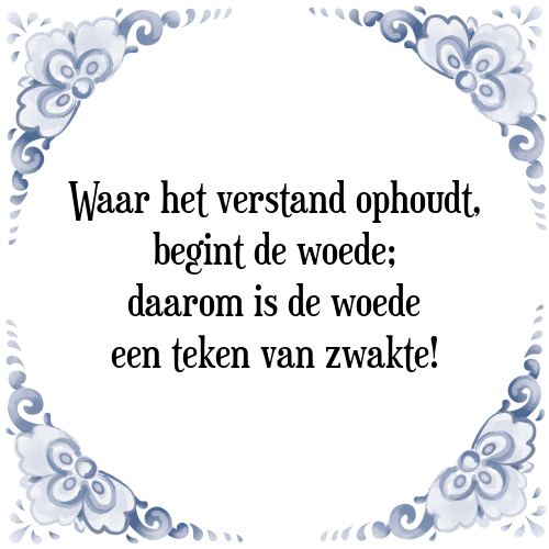 Waar het verstand ophoudt, begint de woede; daarom is de woede een teken van zwakte! - Tegeltje met Spreuk