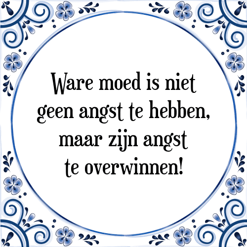 Ware moed is niet geen angst te hebben, maar zijn angst te overwinnen! - Tegeltje met Spreuk