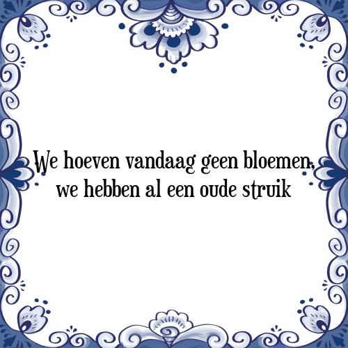 We hoeven vandaag geen bloemen, we hebben al een oude struik - Tegeltje met Spreuk