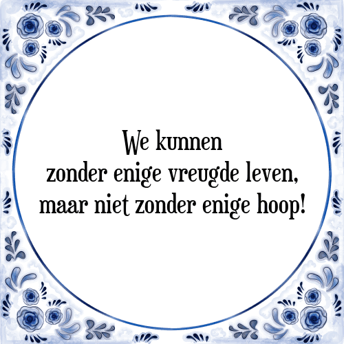 We kunnen zonder enige vreugde leven, maar niet zonder enige hoop! - Tegeltje met Spreuk