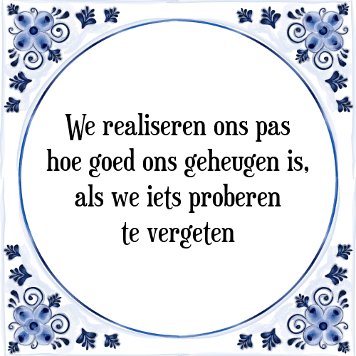 We realiseren ons pas hoe goed ons geheugen is, als we iets proberen te vergeten - Tegeltje met Spreuk