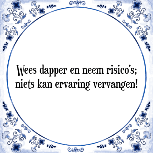 Wees dapper en neem risico's; niets kan ervaring vervangen! - Tegeltje met Spreuk