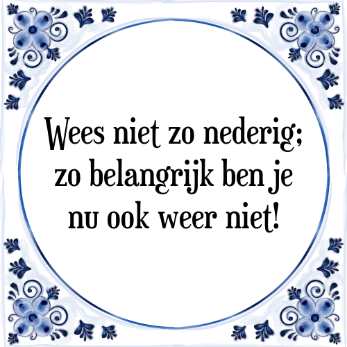 Wees niet zo nederig; zo belangrijk ben je nu ook weer niet! - Tegeltje met Spreuk