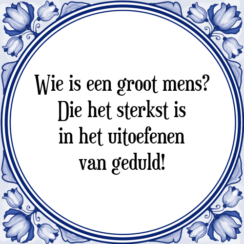 Wie is een groot mens? Die het sterkst is in het uitoefenen van geduld! - Tegeltje met Spreuk