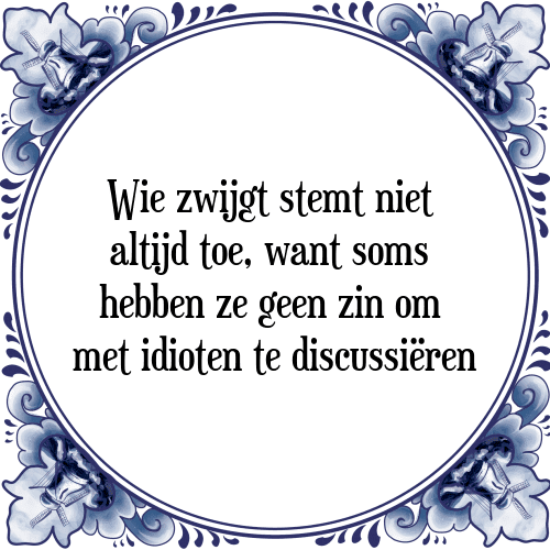 Wie zwijgt stemt niet altijd toe, want soms hebben ze geen zin om met idioten te discussiëren - Tegeltje met Spreuk