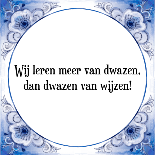 Wij leren meer van dwazen, dan dwazen van wijzen! - Tegeltje met Spreuk