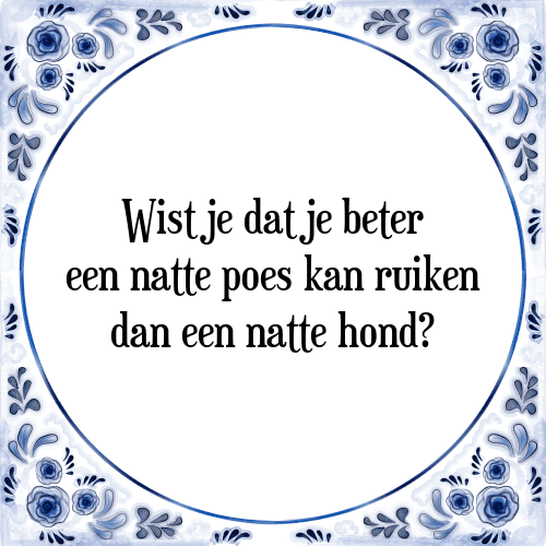 Wist je dat je beter een natte poes kan ruiken dan een natte hond? - Tegeltje met Spreuk