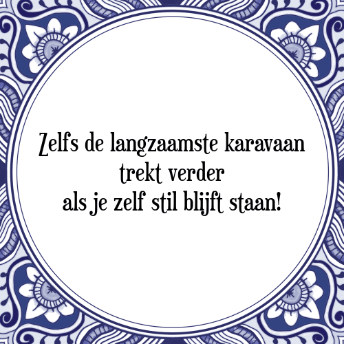 Zelfs de langzaamste karavaan trekt verder als je zelf stil blijft staan! - Tegeltje met Spreuk