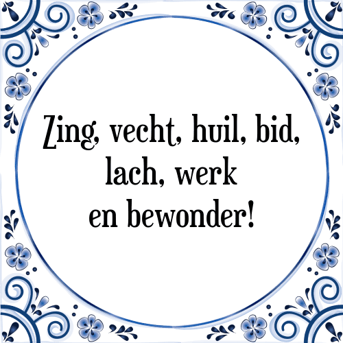 Zing, vecht, huil, bid, lach, werk en bewonder! - Tegeltje met Spreuk